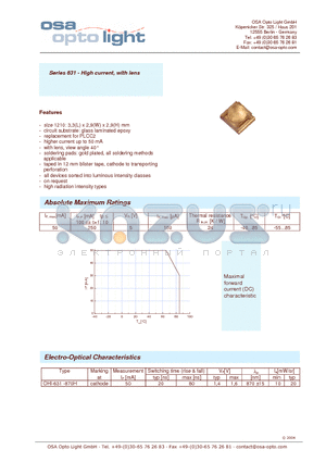 OHI-631-870H-X-T datasheet - Series 631 - High current, with lens