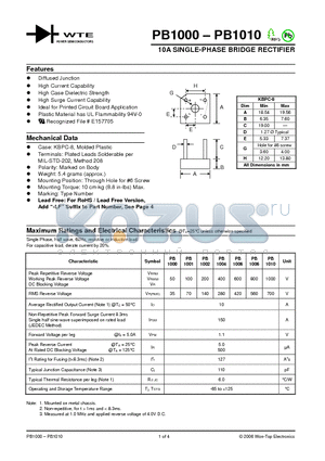 PB1000_06 datasheet - 10A SINGLE-PHASE BRIDGE RECTIFIER