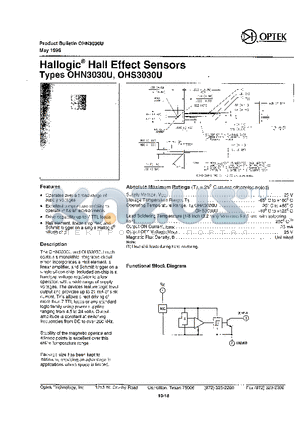 OHN3030U datasheet - HALLOGIC HALL EFFECT SENSORS