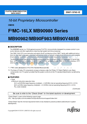 MB90V485B datasheet - 16-bit Proprietary Microcontroller