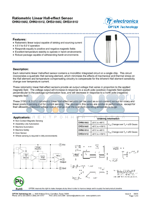 OHN3150U datasheet - Ratiometric Linear Hall-effect Sensor