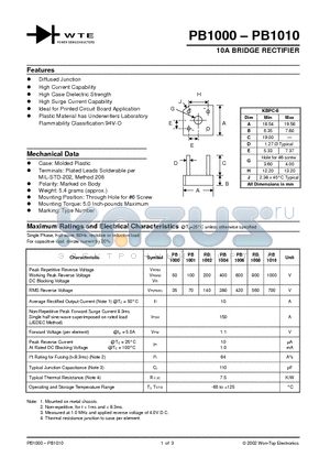 PB1004 datasheet - 10A BRIDGE RECTIFIER