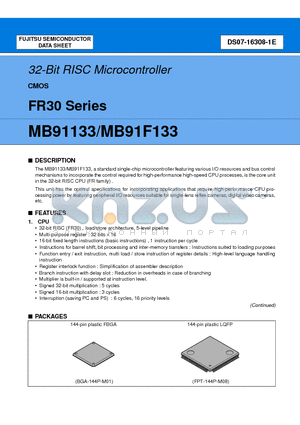 MB91133PBT datasheet - 32-Bit RISC Microcontroller