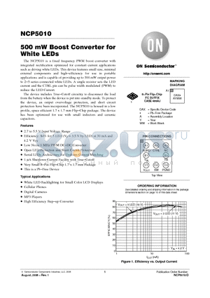 NCP5010 datasheet - 500 mW Boost Converter for White LEDs