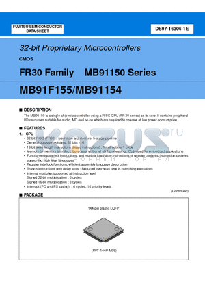 MB91154PFV-G datasheet - 32-bit Proprietary Microcontrollers