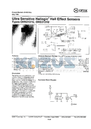 OHS3131U datasheet - Ultra Sensitive Hallogic Hall Effect Sensors Types OHN3131u, OHS3131U