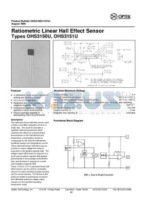 OHS3150U datasheet - Ra ti omet ric Lin ear Hall Ef fect Sen sor