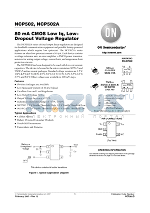 NCP502ASQ27T1G datasheet - 80 mA CMOS Low Iq, Low−Dropout Voltage Regulator