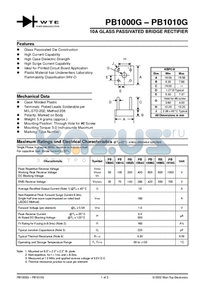 PB1008G datasheet - 10A GLASS PASSIVATED BRIDGE RECTIFIER