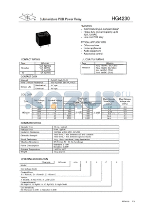 HG4230003-D1SL datasheet - Subminiature PCB Power Relay