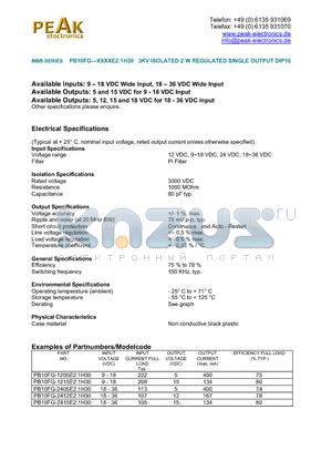 PB10FG-2405E21H30 datasheet - 3KV ISOLATED 2 W REGULATED SINGLE OUTPUT DIP16