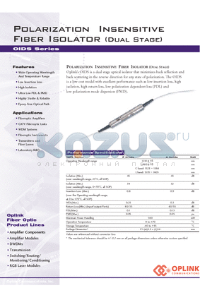 OIDS1310P001 datasheet - Polarization Insensitive Fiber Isolator