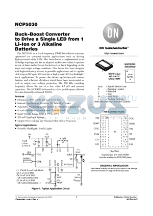 NCP5030MTTXG datasheet - Buck−Boost Converter to Drive a Single LED from Li−Ion or 3 Alkaline Batteries