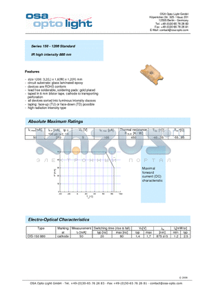 OIS-150880 datasheet - Series 150 - 1206 Standard IR high intensity 880 nm