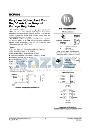 NCP508MN28TBG datasheet - Very Low Noise, Fast Turn On, 50 mA Low Dropout Voltage Regulator