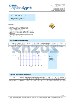 OIS-170880-X-T datasheet - Series 170 - 0805 Standard IR high intensity 880 nm