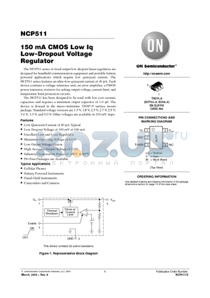 NCP511 datasheet - 150 mA CMOS Low Iq Low-Dropout Voltage Regulator
