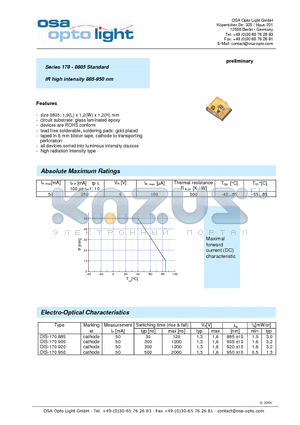 OIS-170885-X-T datasheet - Series 170 - 0805 Standard IR high intensity 885-950 nm