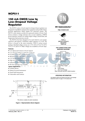 NCP511 datasheet - 150 mA CMOS Low Iq Low−Dropout Voltage Regulator