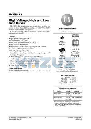 NCP5111 datasheet - High Voltage, High and Low Side Driver