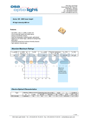 OIS-180880 datasheet - Series 180 - 0805 lower height IR high intensity 880 nm