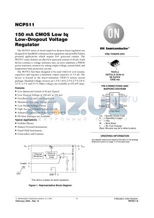 NCP511SN15T1G datasheet - 150 mA CMOS Low Iq Low−Dropout Voltage Regulator