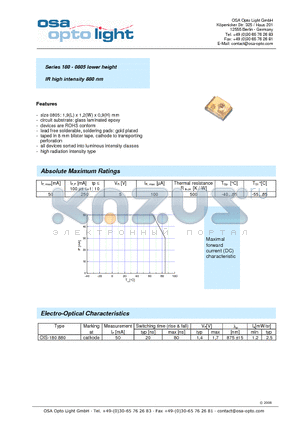 OIS-180880-X-T datasheet - Series 180 - 0805 lower height IR high intensity 880 nm