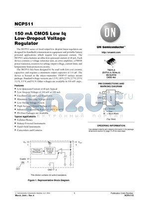 NCP511SN18T1 datasheet - 150 mA CMOS Low Iq Low-Dropout Voltage Regulator