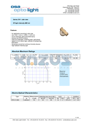 OIS-210880 datasheet - Series 210 - side view IR high intensity 880 nm