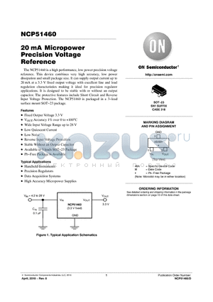 NCP51460 datasheet - 20mA Micropower Precision Voltage Reference