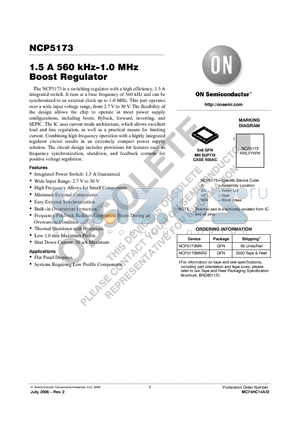 NCP5173 datasheet - 1.5 A 560 kHz−1.0 MHz Boost Regulator