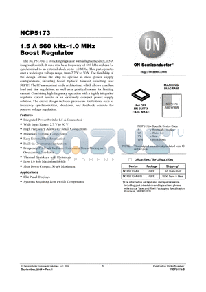 NCP5173MN datasheet - 1.5 A 560 kHz-1.0 MHz Boost Regulator