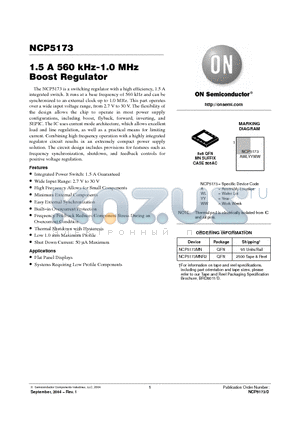 NCP5173MNR2 datasheet - 1.5 A 560 kHz-1.0 MHz Boost Regulator