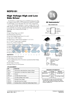 NCP5181DR2G datasheet - High Voltage High and Low Side Driver