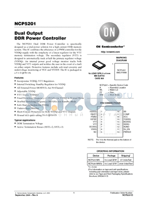NCP5201MNR2 datasheet - Dual Output  DDR Power Controller