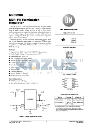 NCP5208DR2 datasheet - DDR−I/II Termination Regulator