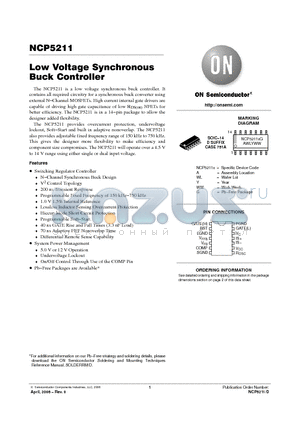 NCP5211DR2G datasheet - Low Voltage Synchronous Buck Controller