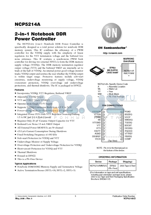 NCP5214AMNR2G datasheet - 2−in−1 Notebook DDR Power Controller