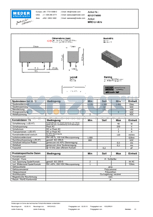 MRE12-1A74_DE datasheet - (deutsch) MRE Reed Relay