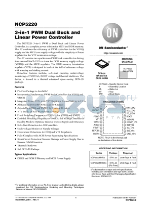 NCP5220MNR2G datasheet - 3−in−1 PWM Dual Buck and Linear Power Controller