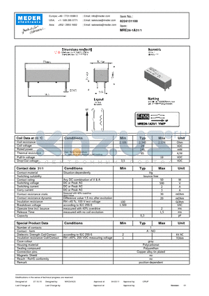 MRE24-1A31-1 datasheet - MRE Reed Relay