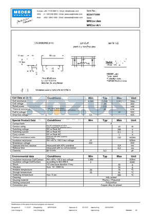 MRE24-1A66 datasheet - MRE Reed Relay