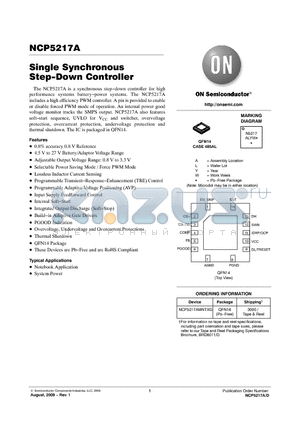 NCP5217A datasheet - Single Synchronous Step-Down Controller