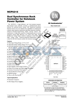 NCP5215 datasheet - Dual Synchronous Buck Controller for Notebook Power System