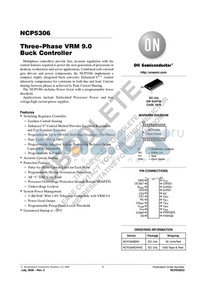 NCP5306DW datasheet - Three−Phase VRM 9.0 Buck Controller