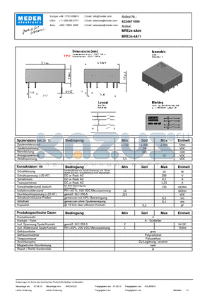 MRE24-4A66_DE datasheet - (deutsch) MRE Reed Relay