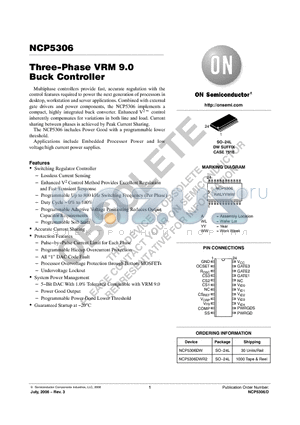 NCP5306DWR2 datasheet - Three−Phase VRM 9.0 Buck Controller