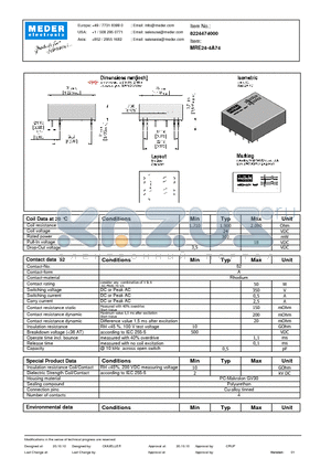 MRE24-4A74 datasheet - MRE Reed Relay