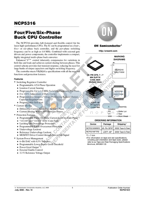 NCP5316FTR2 datasheet - Four/Five/Six−Phase Buck CPU Controller