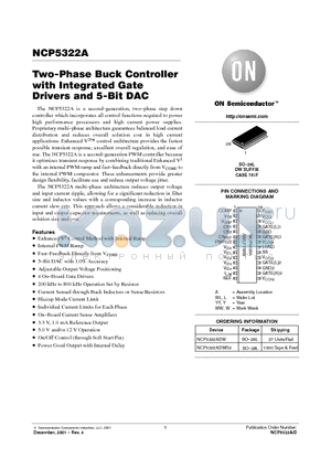 NCP5322ADWR2 datasheet - TWO-PHASE BUCK CONTROLLER WITH INTEGRATED GATE DRIVERS AND 5-BIT DAC